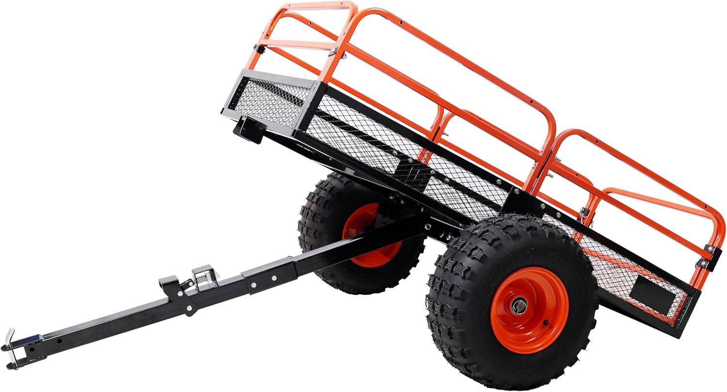 GOWE Heavy-Duty Tow-Behind Dump Cart 1500 lbs Load Capacity for ATV UTV Lawn Mower Tractor Yard Garden Farm Hauling