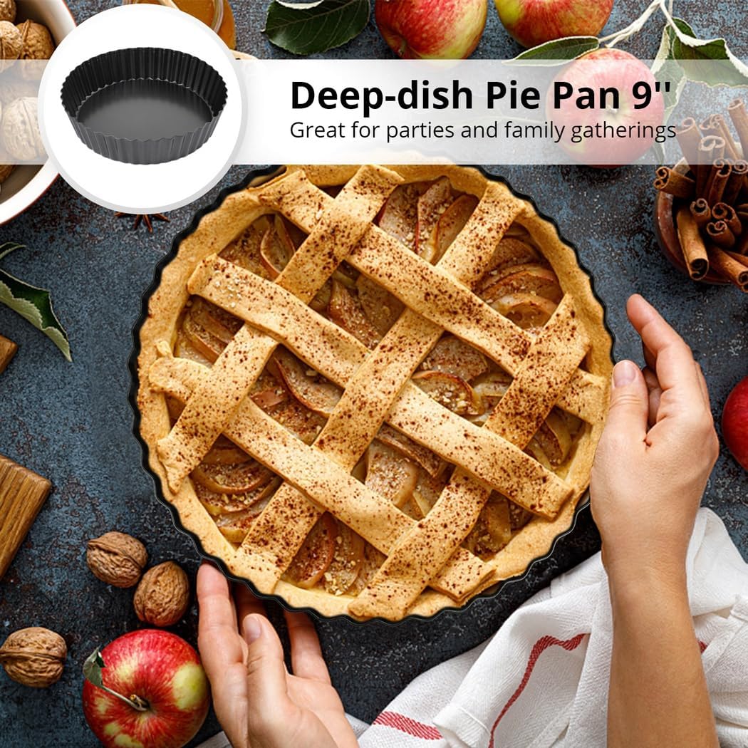Fluted Round Tart Quiche Pie Pans, 2 Packs Non-Stick Tart Pans, Baking Pan Dish, Carbon Steel, Easy to Use and Clean, 9''/22.8 Cm Pie Pans with Removable Bottom