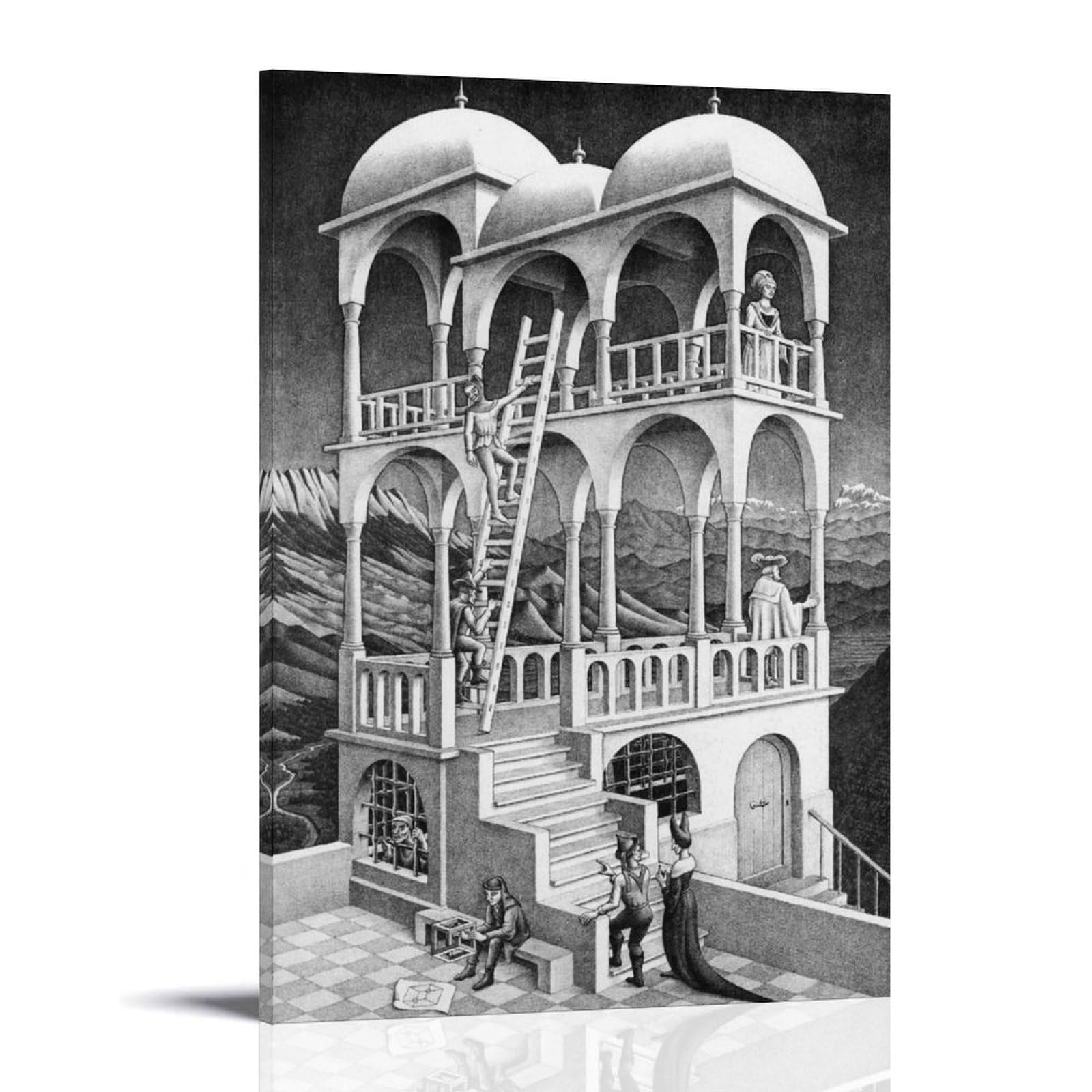 WurBu M.C. Escher Painter Artwork【Belvedere】 Printed Posters Canvas Wall Art Picture Prints Hanging Photo Gift Idea Decor Homes Artworks 08x12inch(20x30cm)