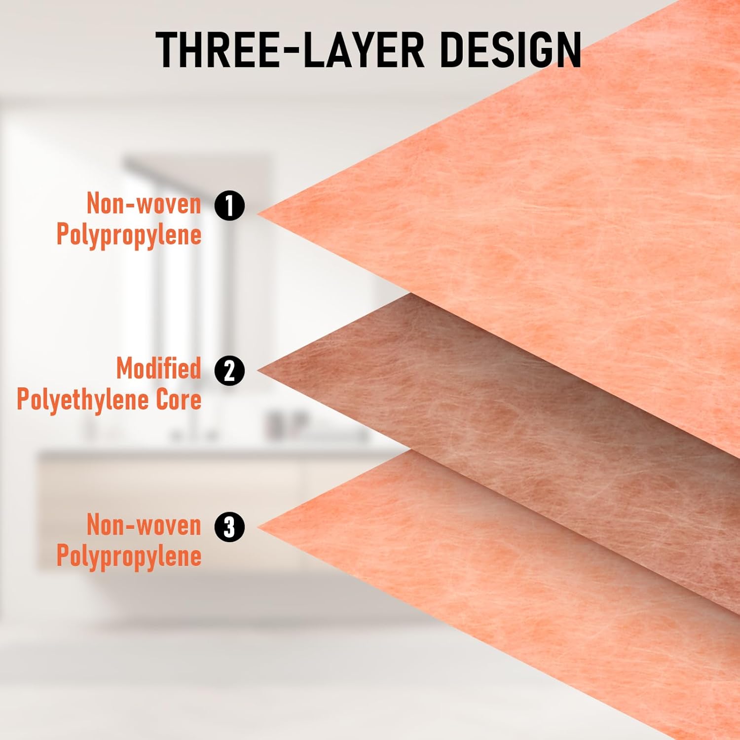 Nisorpa Waterproof Membrane for Shower 3.3ft x 98.5ft(323 Sq Ft) Thickened Waterproofing Shower Membrane for Tile Flooring Bathroom Shower Sauna, Polyethylene Fabric Roll, Orange