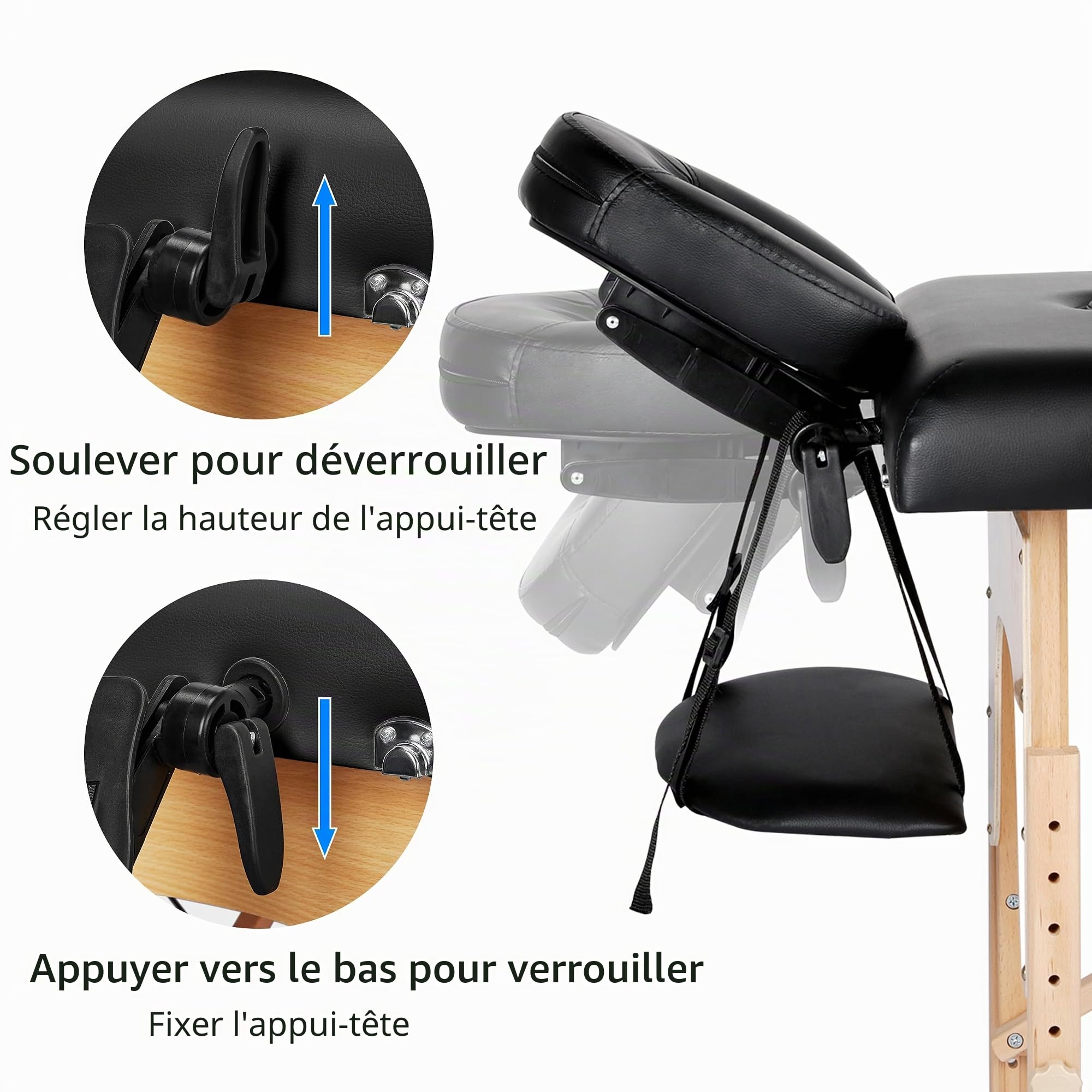Yaheetech Table de Massage Pliable 2 Zones 213 x 82 X 85.5 cm Lit de Massage Portable Réglable en Hauteur avec Repose-tête et Accoudoirs pour Thérapie Salon Massage Noir