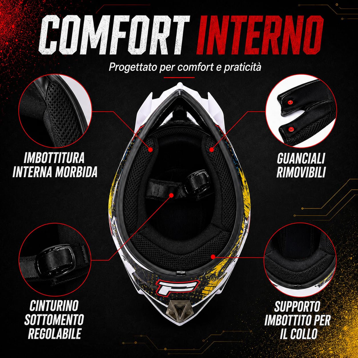 Casco Enduro Moto Bianco, Kit Motocross 4 Pezzi con Occhiali e Guanti