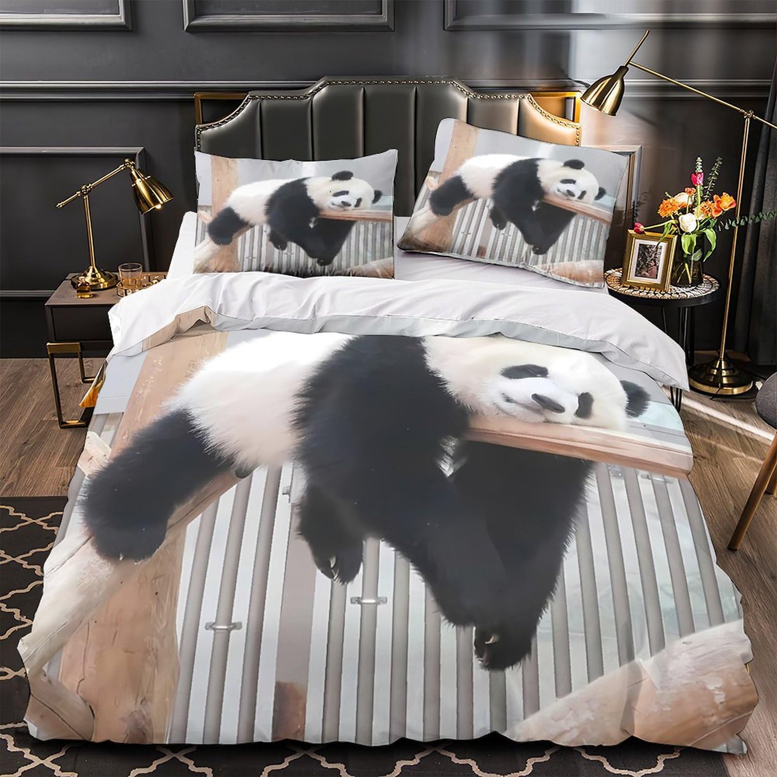 Parure de lit panda microfibre douce et anti-acarien pour enfants