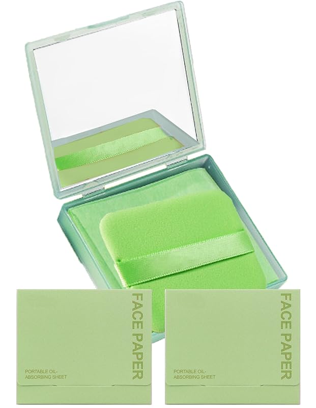 Papel antibrilho facial Okerker com espelho e puff, 300 folhas