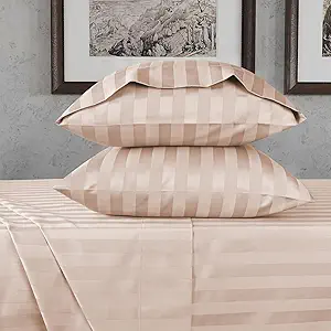 URBANHUT 800 Thread Count Egyptian Cotton Damask Striped Twin Size Sheets Set (4 Pc) - Ultra Soft & Smooth, Sateen Weave Twin Size Bed Sheets, Luxury Hotel Sheets with 16" Deep Pocket - Blush Pink