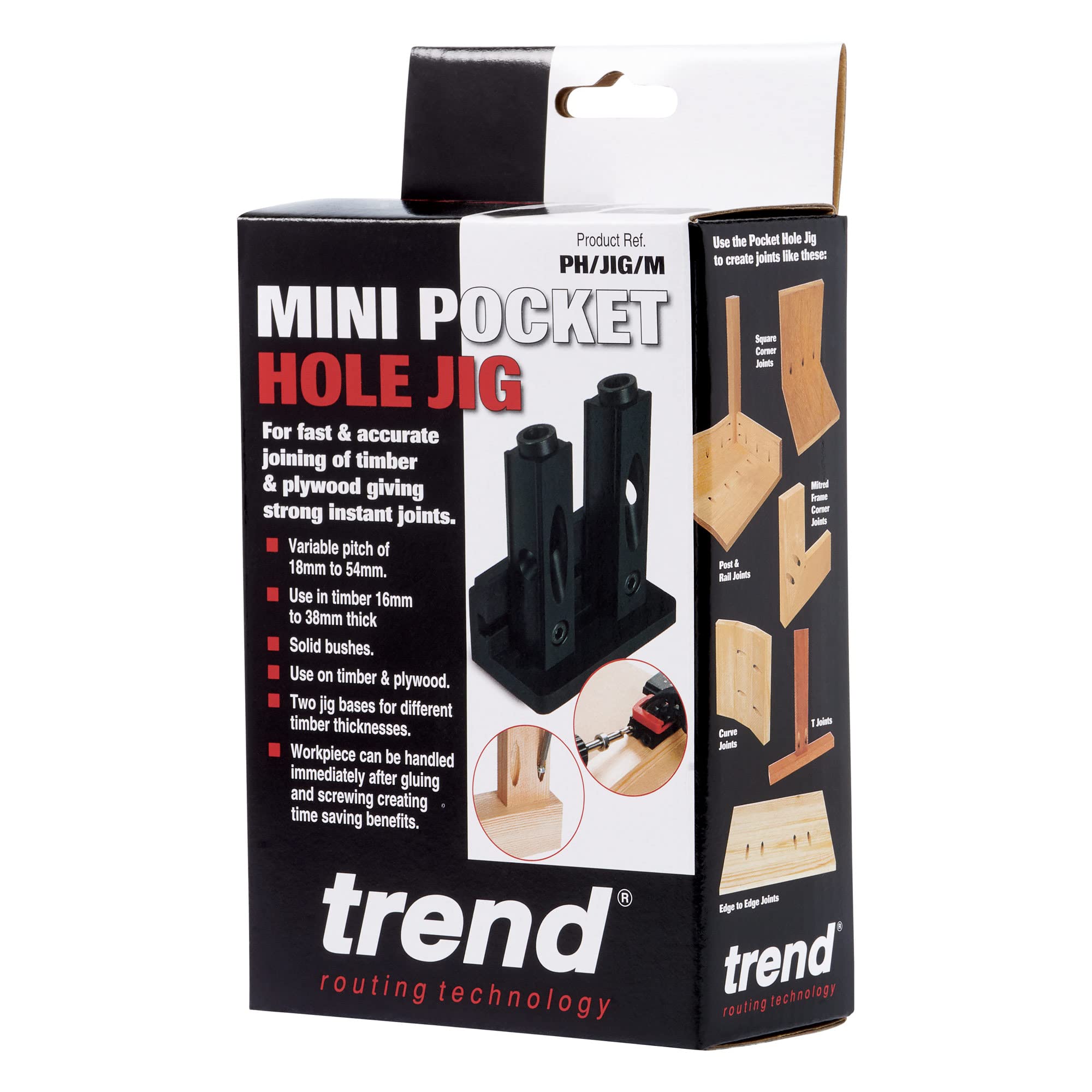 Trend Mini Doble Guía para Agujeros Ocultos con Broca HSS y Collar | Guía doble compacta para uniones de madera precisas: broca HSS, collar de profundidad, broca y tornillos, PH/JIG/M