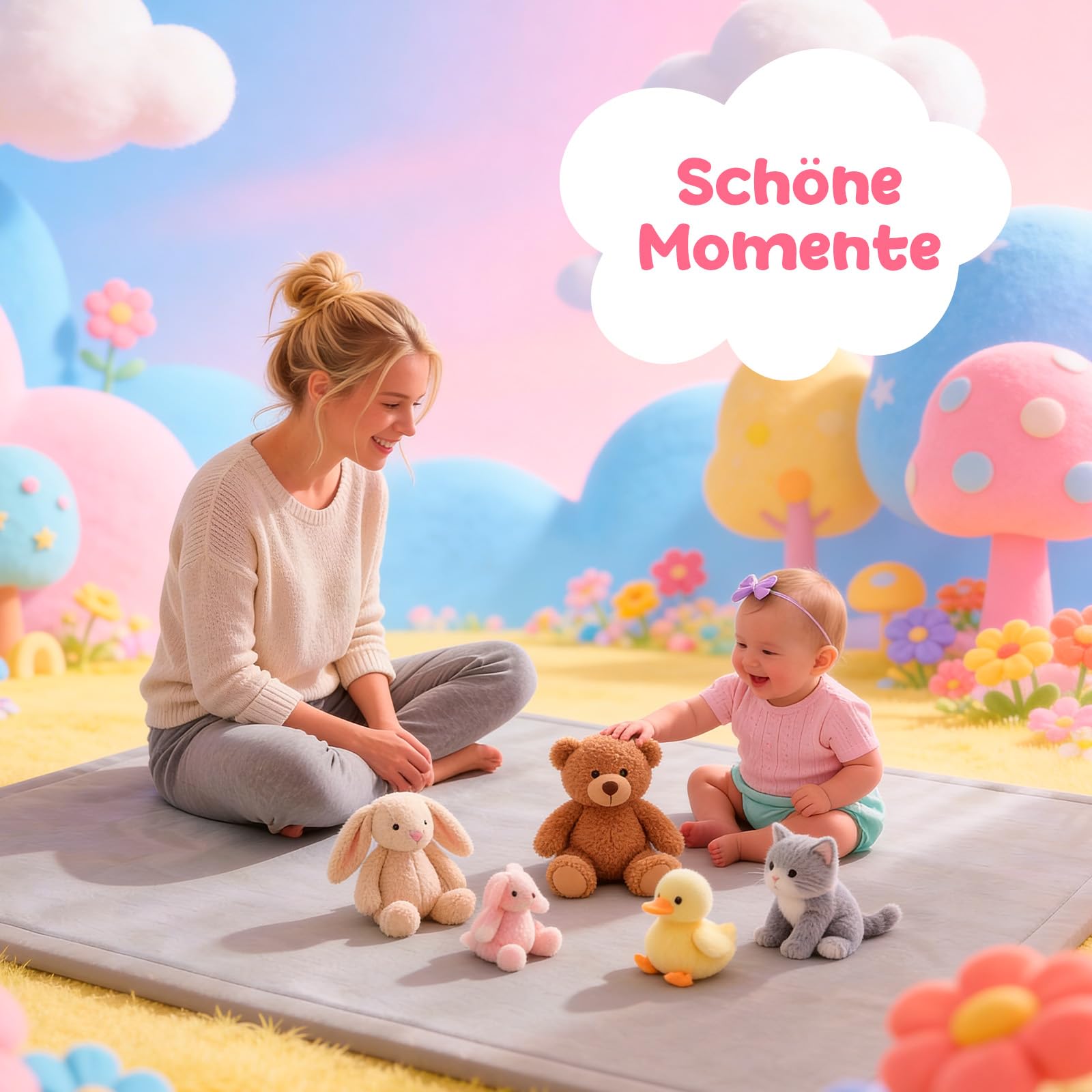 Krabbelmatte Baby 150x150 cm – 3 cm dicke Memory-Foam Spielmatte – Ungiftig, Rutschfest & Stoßdämpfend – Weicher Spielteppich für Babys & Kleinkinder – Avec Maman