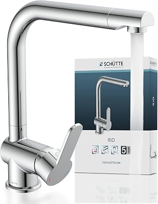 SCHÜTTE 79816 RIO rubinetto girevole a 360° per cucina, miscelatore per lavello con bocca alta per cucina, miscelatore monocomando per lavello rubinetto doppio per lavello, rubinetto in cromo