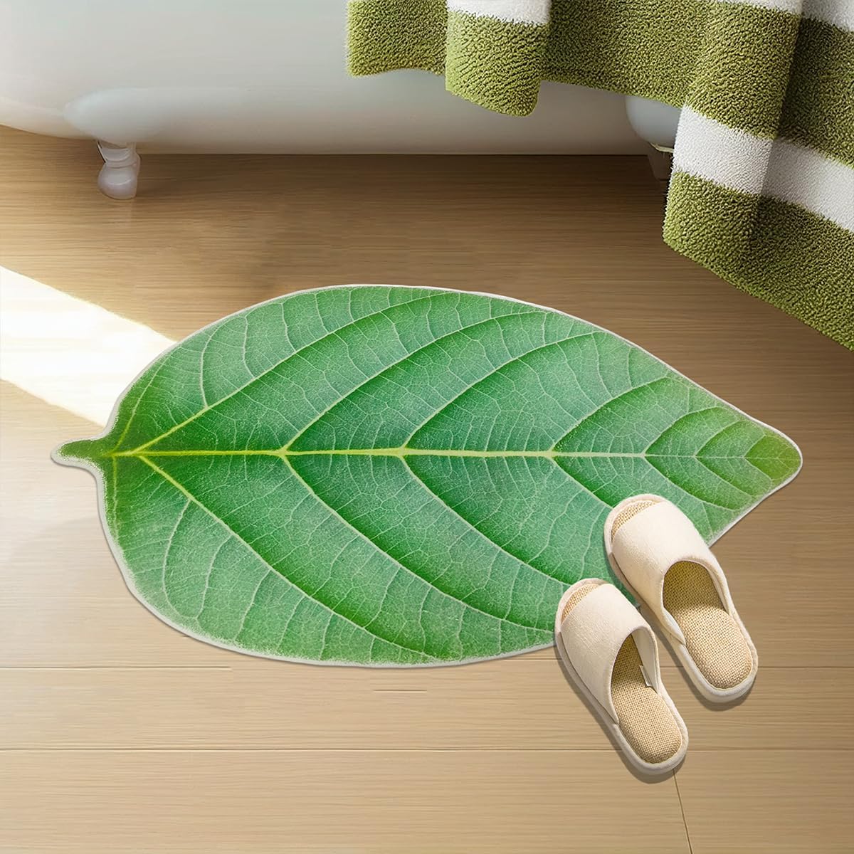 ZebraSmile Green Bath Mat Cute Bathroom Mat Non-Slip Leaf Rug Runner for Bath Room, Fluffy Plant Bath Rug Trendy Mint Green Rug for Basin, Funny Aesthetic Bedroom Decoration 24 X 47Inches
