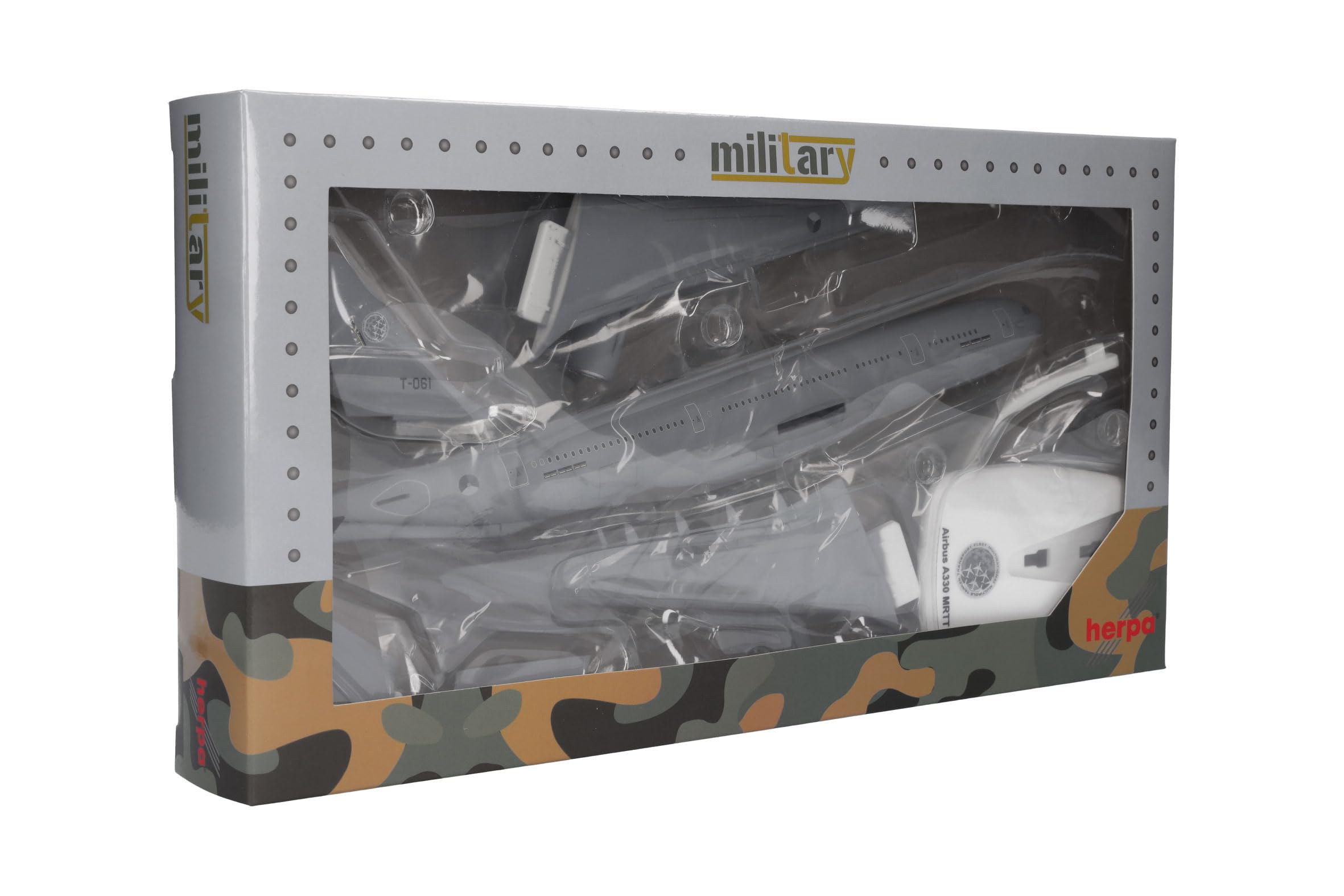 Herpa modèle Snap-Fit Avion NATO Airbus A330 MRTT, Multinational Multirole Tanker Unit, Eindhoven Air Base, Miniature à l’échelle 1:200, pièce de Collection, modèle avec Socle, Plastique