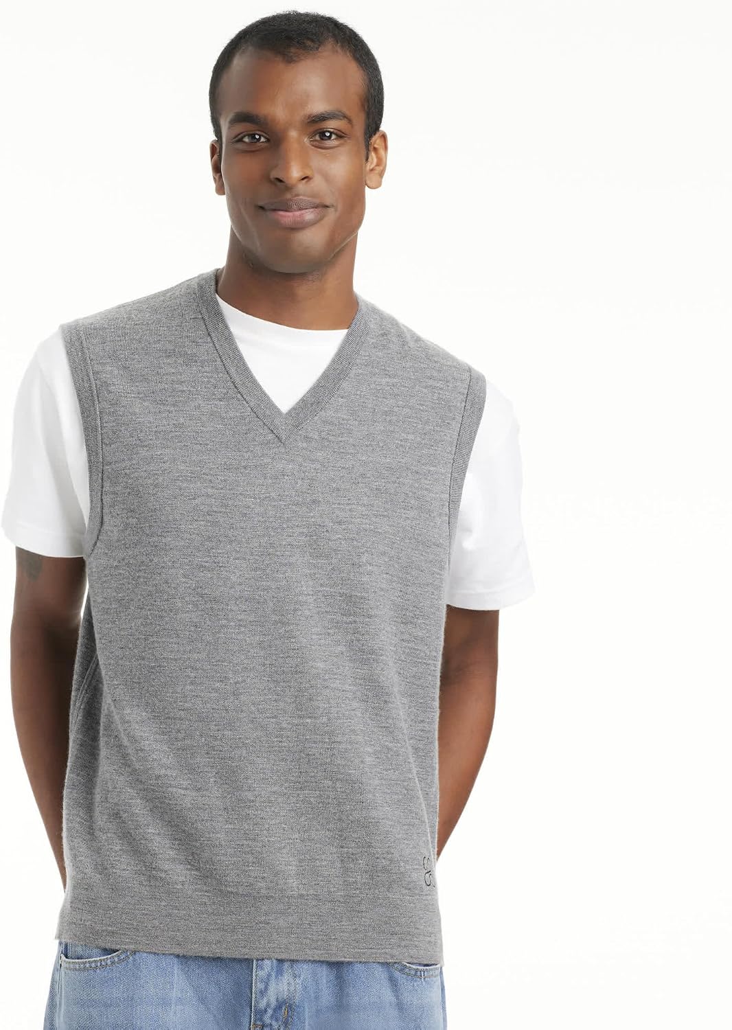 Men’s V-Neck Sweater Vest – Wool Cashmere Blend, Lightweight Knit Pullover