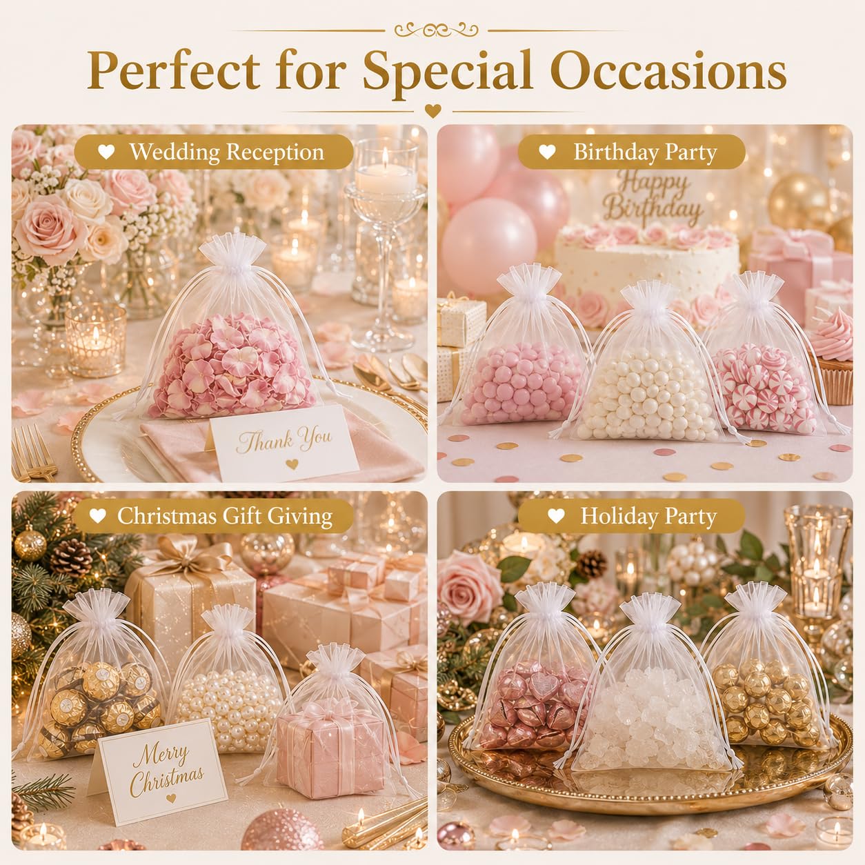 White Organza Bags - 100 Pack -5
