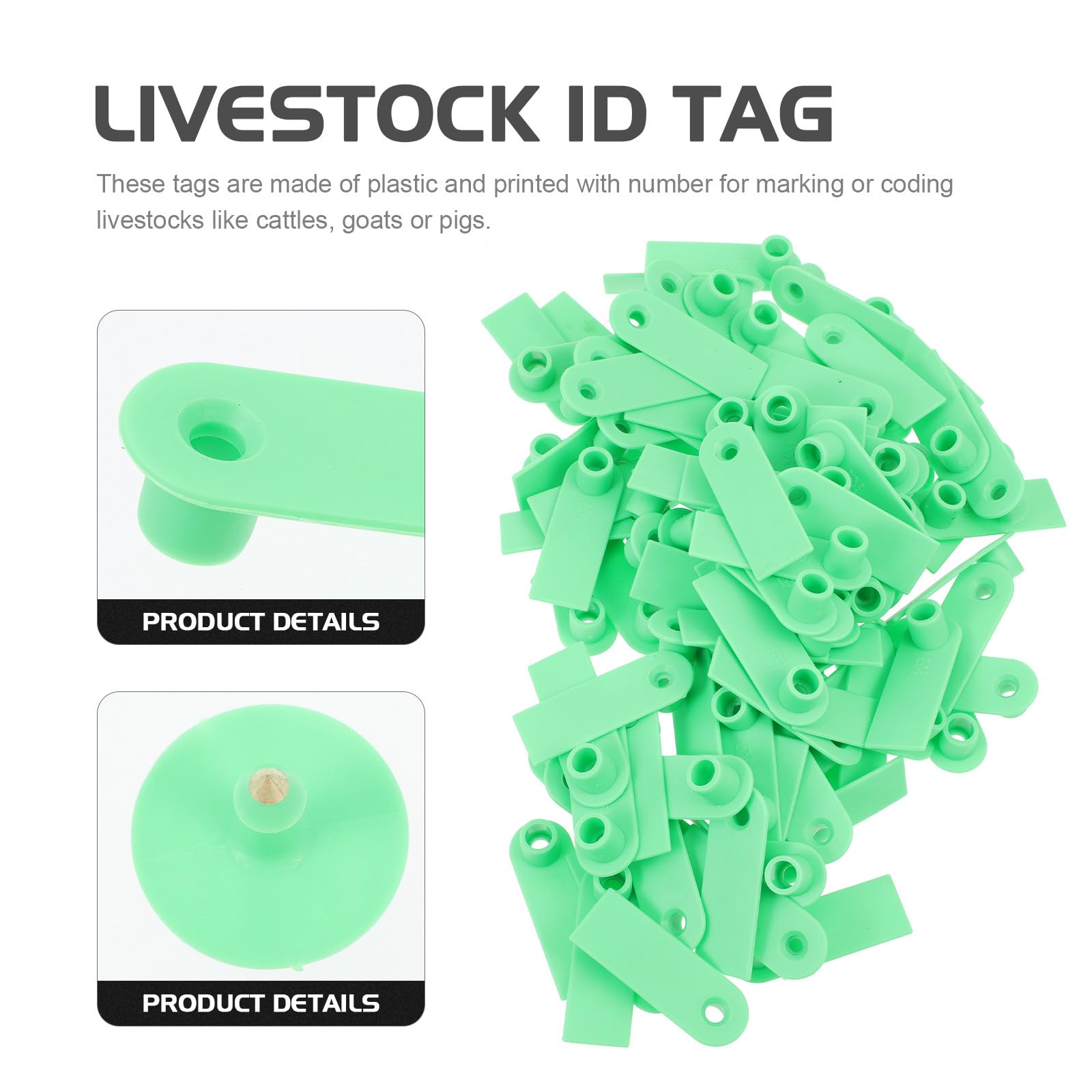 Pezzi Marchi Auricolari per Bestiame in Plastica Verde, Etichette Auricolari per Ovini, Capre, Suini e Bovini, Foro Piccolo