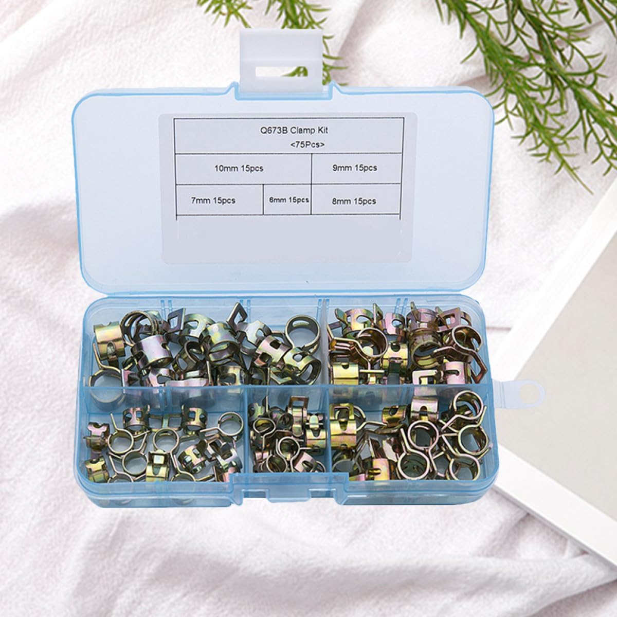 75pcs Spring Hose Clamps Metal Water Tube Clamps Adjustable M7 M8 M9 M10 for Pipe and Air Tubing Fitting