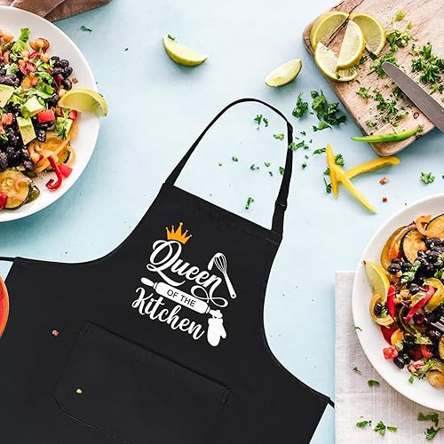 Miniatura 6 de Oxpaynop Divertidos delantales de cocina para mujeres, delantal de la reina de la cocina para hornear a la parrilla, regalos para mamá, esposa,
