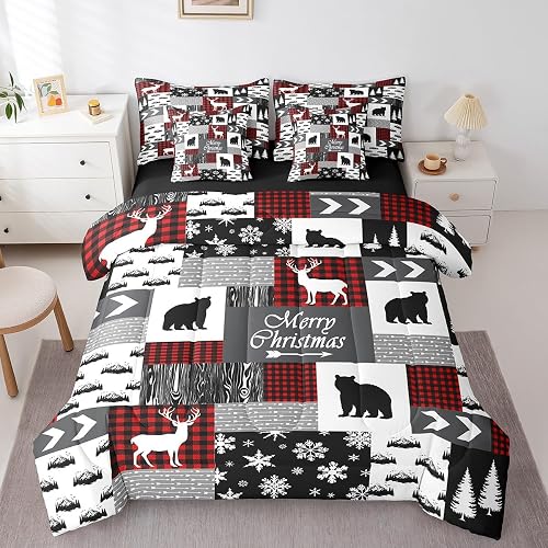 Christmas Bed in a Bag Queen Comforter Set 7 Piece,Elk Deer 