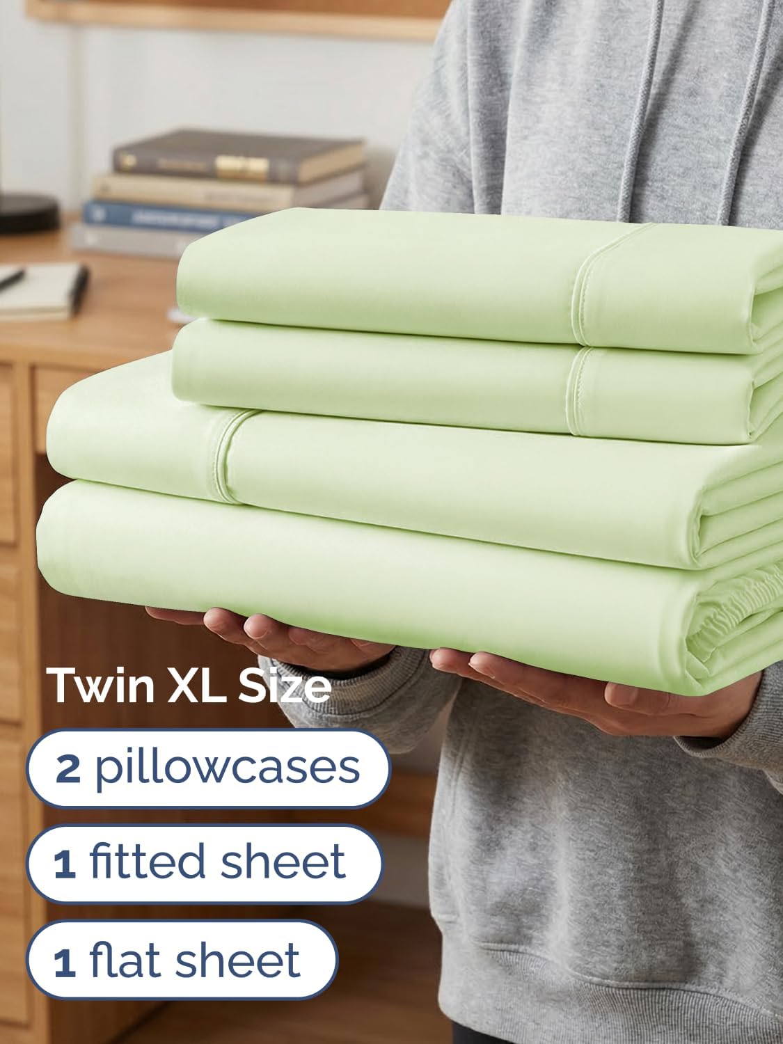 Extra Deep Twin XL Sheet Set - 4 Piece College Dorm Room - Light Sage image 4