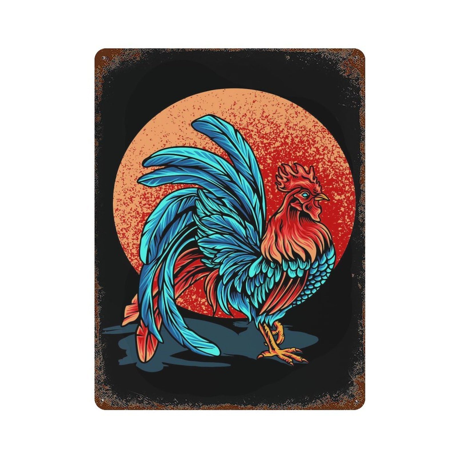 Beautiful Rooster Rust Effect Tin Sign 15.7"x11.8", Industrial Home Decor for Garage, Bar And Workshop Decor