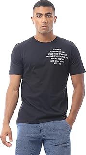 Ravin Mens Cotton Printed Black Rounded Neck Tee Modern