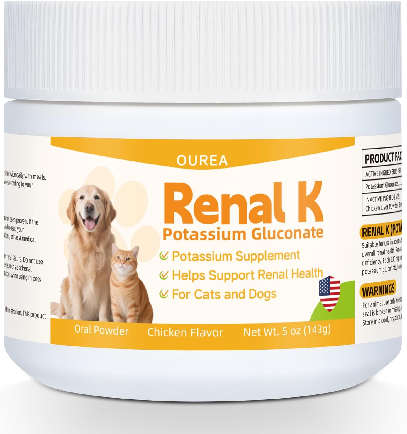 Renal K Potassium Gluconate for Dogs & Cats – 2.2 mEq per Scoop – Supports Kidney Function, Restores Potassium Levels – Boosts Energy – Muscle Strength – Vet-Recommended