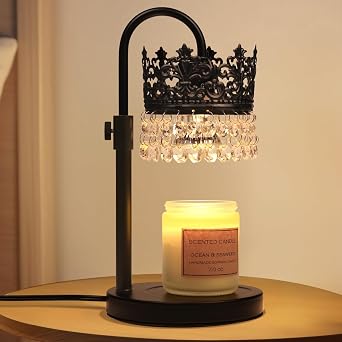 Candle Warmer Lamp with Timer Dimmer Adjustable Height with 2 Bulbs Crystal Candle Lamp Elegant Home Decor for Valentines Day Gift Wax Melt Warmers for Women Birthday Gift Black