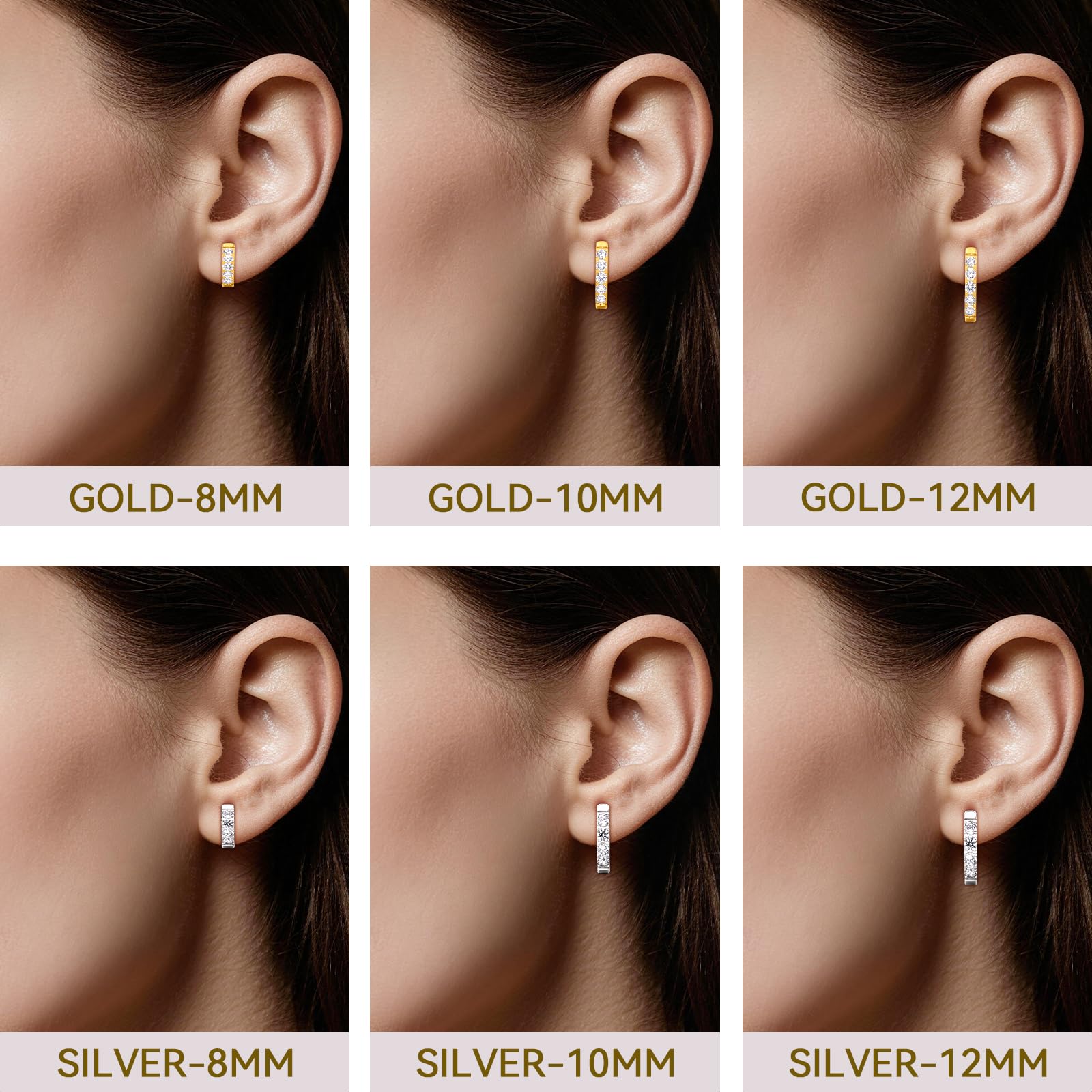 limerencia G23 Orecchini a Cerchio Anallergici per Orecchie Sensibili,Huggie Hoop Orecchini in Titanio 8 mm/10 mm/12 mm,Orecchini Argento Diamante per Donna Uomo Bambina