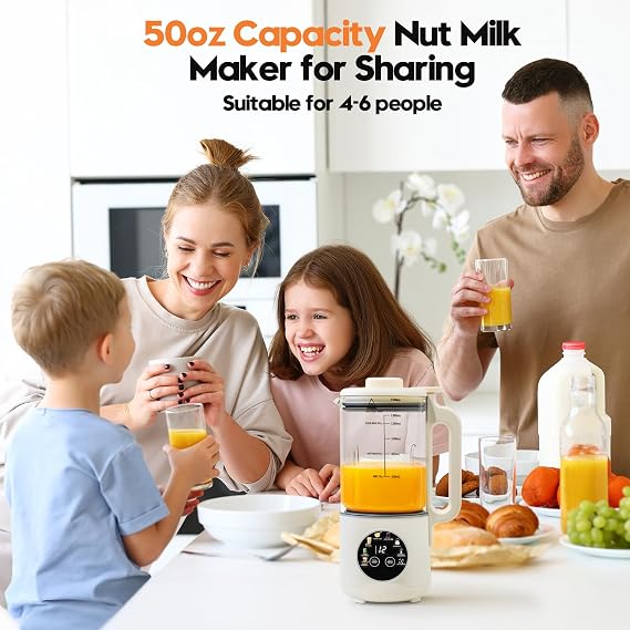 8-in-1 Nut Milk Maker, 50oz Glass Soy Almond Oat Milk Machine with 20-Blades, Delay Start, Constant Temperature, Self-Cleaning, Overheat Protection, Recipe Included