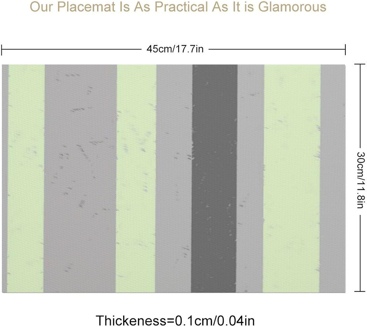 Stripes Charcoal and Light Grey Mint Green Placemat, Set of 4 Heat Resistant PVC Place Mats for Kitchen Table