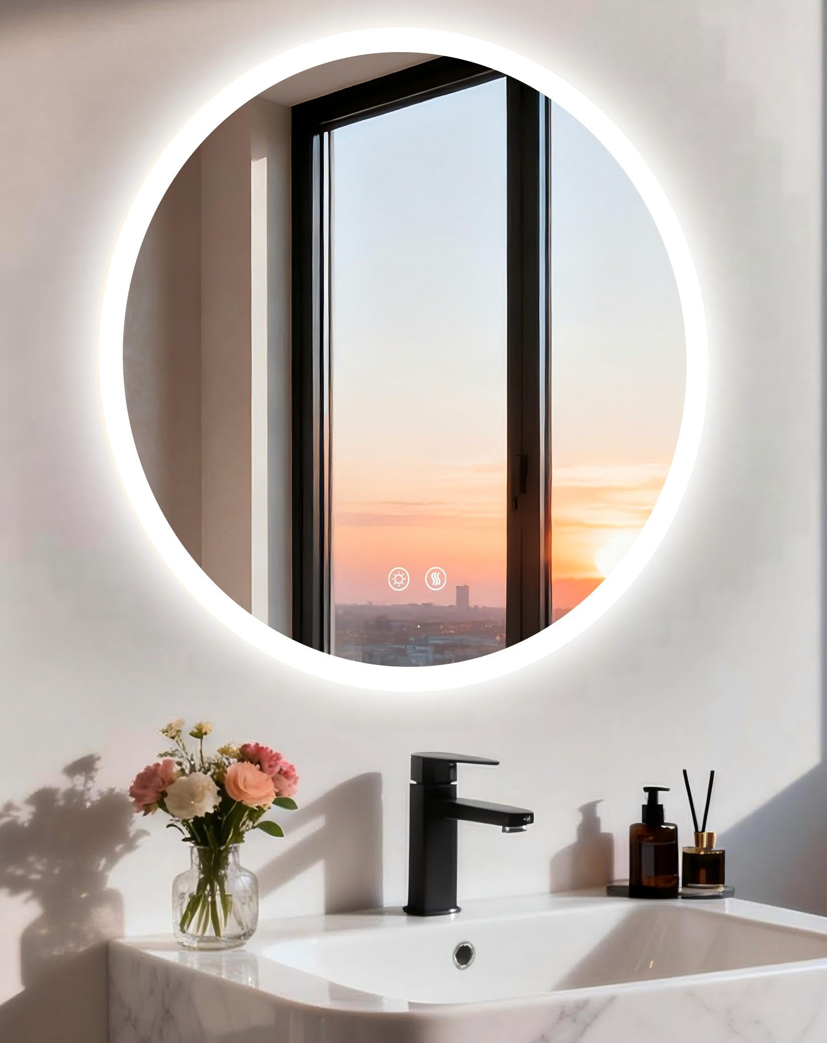 Miroir de salle de bain rond à LED retroeclaire antibuee LUVODI 61 cm