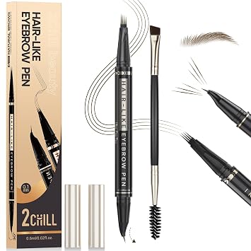 2CHILL 30  Curved Eyebrow Pencil Magic 2-in-1 Eyebrows Waterproof Eyebrow Pen with 4 Tips Vibrant Microblading Eyebrow Colour for Women 03 Dark Brown