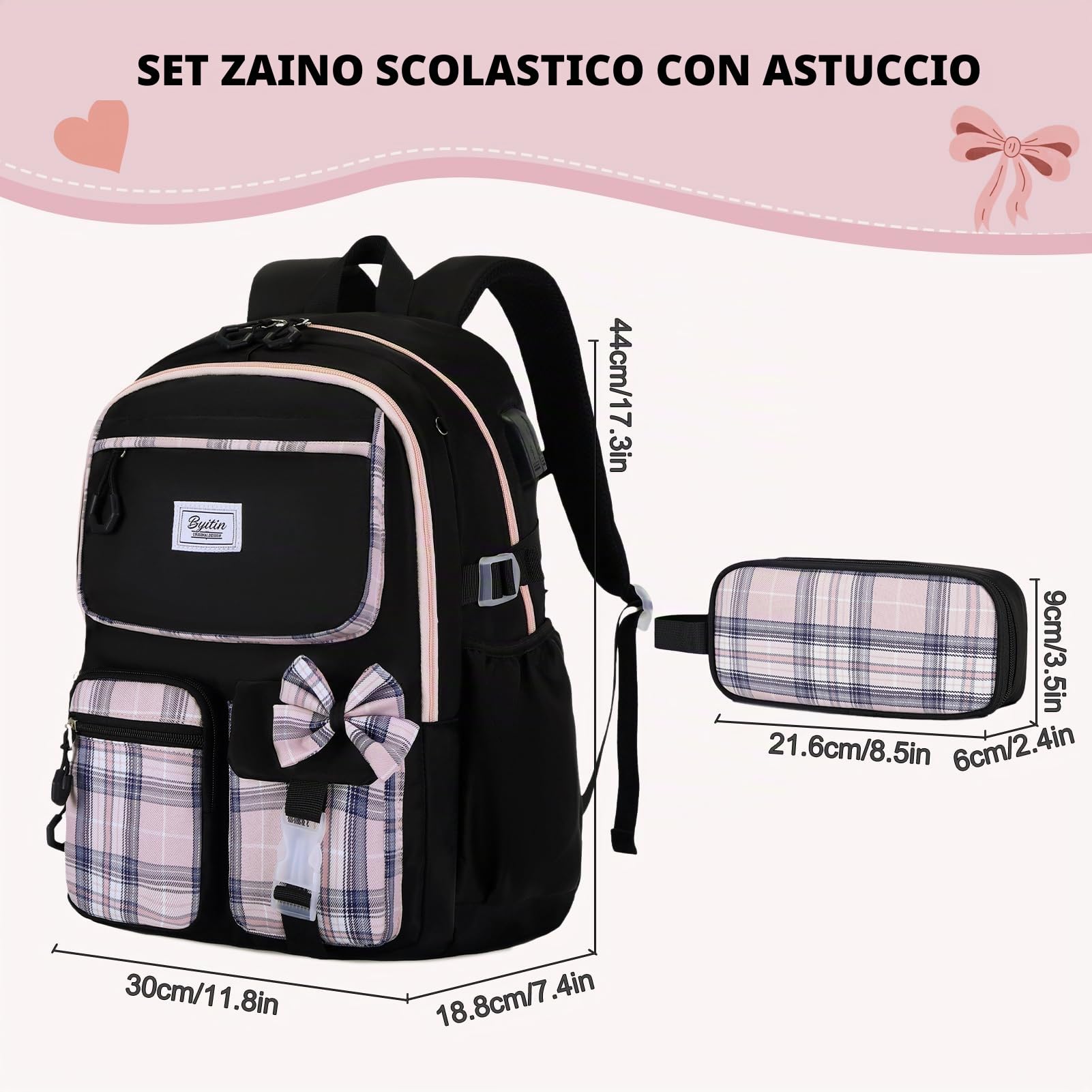 Zaino Scuola Bambina Elementare e Media Ragazza, 2PCS Zaini Grande Viaggio