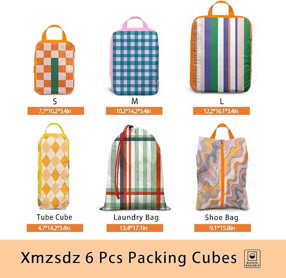 6 Pieces Compression Packing Cubes for Travel Suitcase, Waterproof Luggage Organiser Bag Set, Washable Packing Cubes for Women, Backpack, Travel, Perfect for Carry On Luggage and Storage
