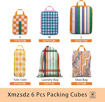 6 Pieces Compression Packing Cubes for Travel Suitcase, Waterproof Luggage Organiser Bag Set, Washable Packing Cubes for Women, Backpack, Travel, Perfect for Carry On Luggage and Storage