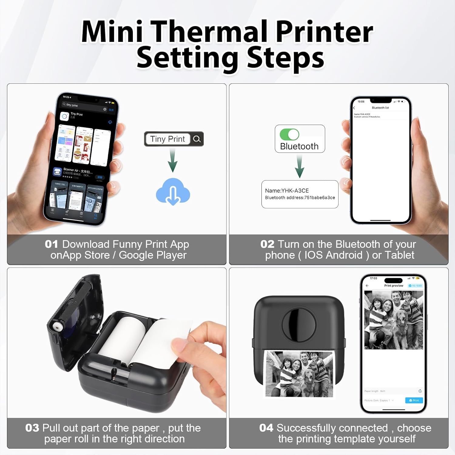 Print Pods Mini Sticker Printer Thermal Inkless Printer for iOS&Android with Hard Protection Storage Case,Bluetooth Label Maker with 11 Rolls Thermal Paper＆Sticker for Photo Receipt DIY