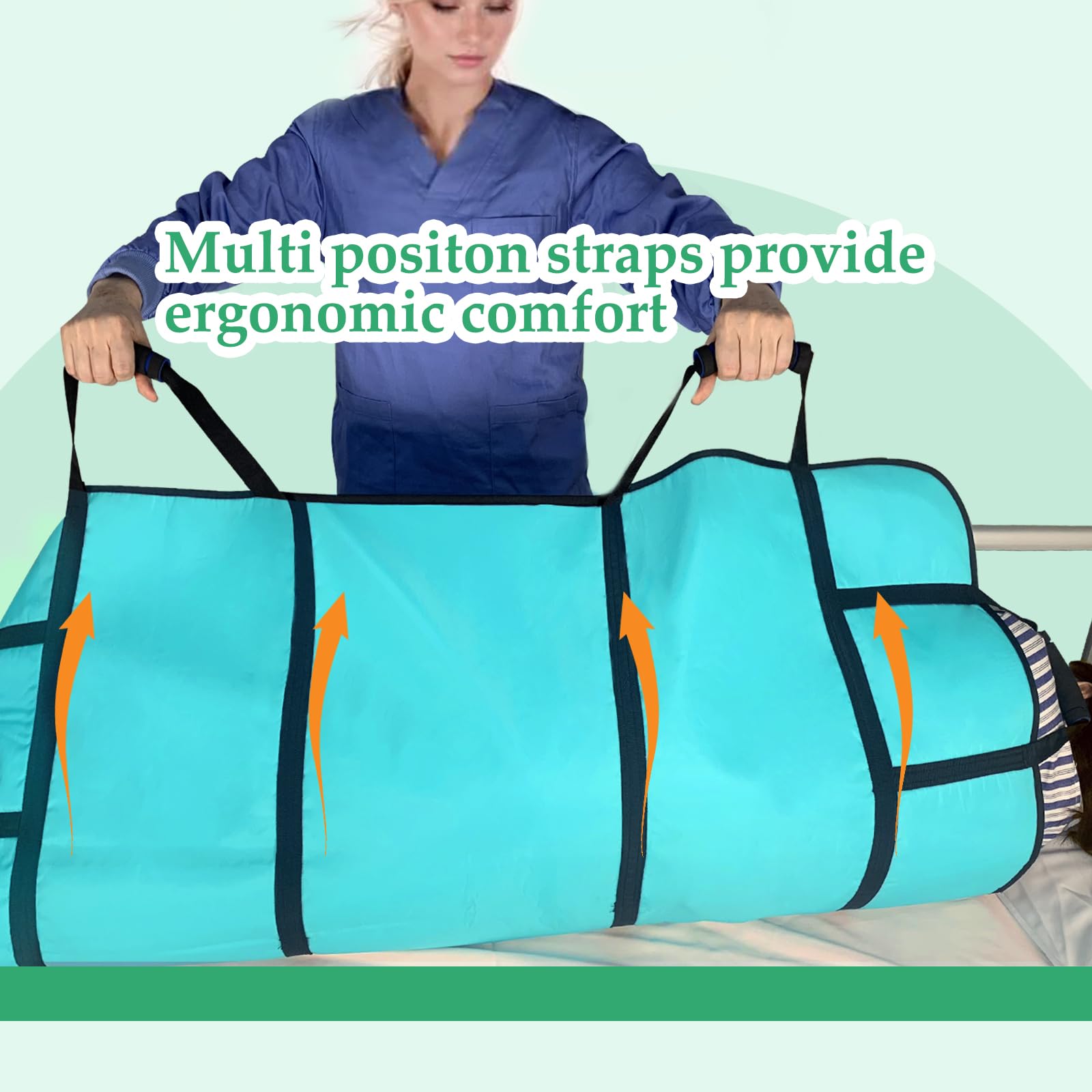 Almohadillas de cama de posicionamiento para personas mayores, 8 asas suaves, 48 x 40 hojas de transferencia para girar, levantar y reposicionar, almohadillas de mudanza lavables para personas