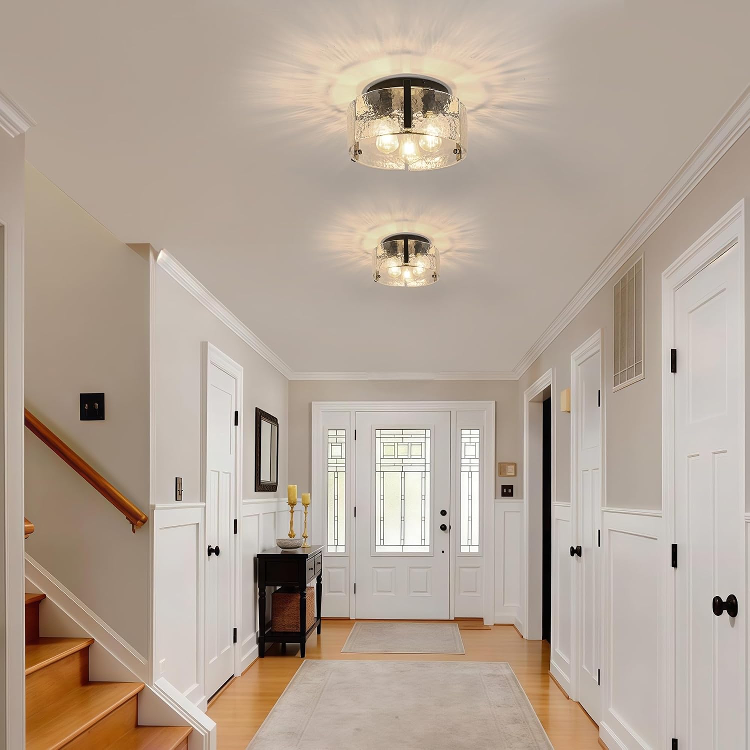 14.9 Inch Semi Flush Mount Ceiling Light Glass Ceiling Light Fixture 3-Light Kitchen Island Light Fixtures Black Modern Ceiling Light for Hallway, Bedroom, Laundry Room, Entryway, Bathroom