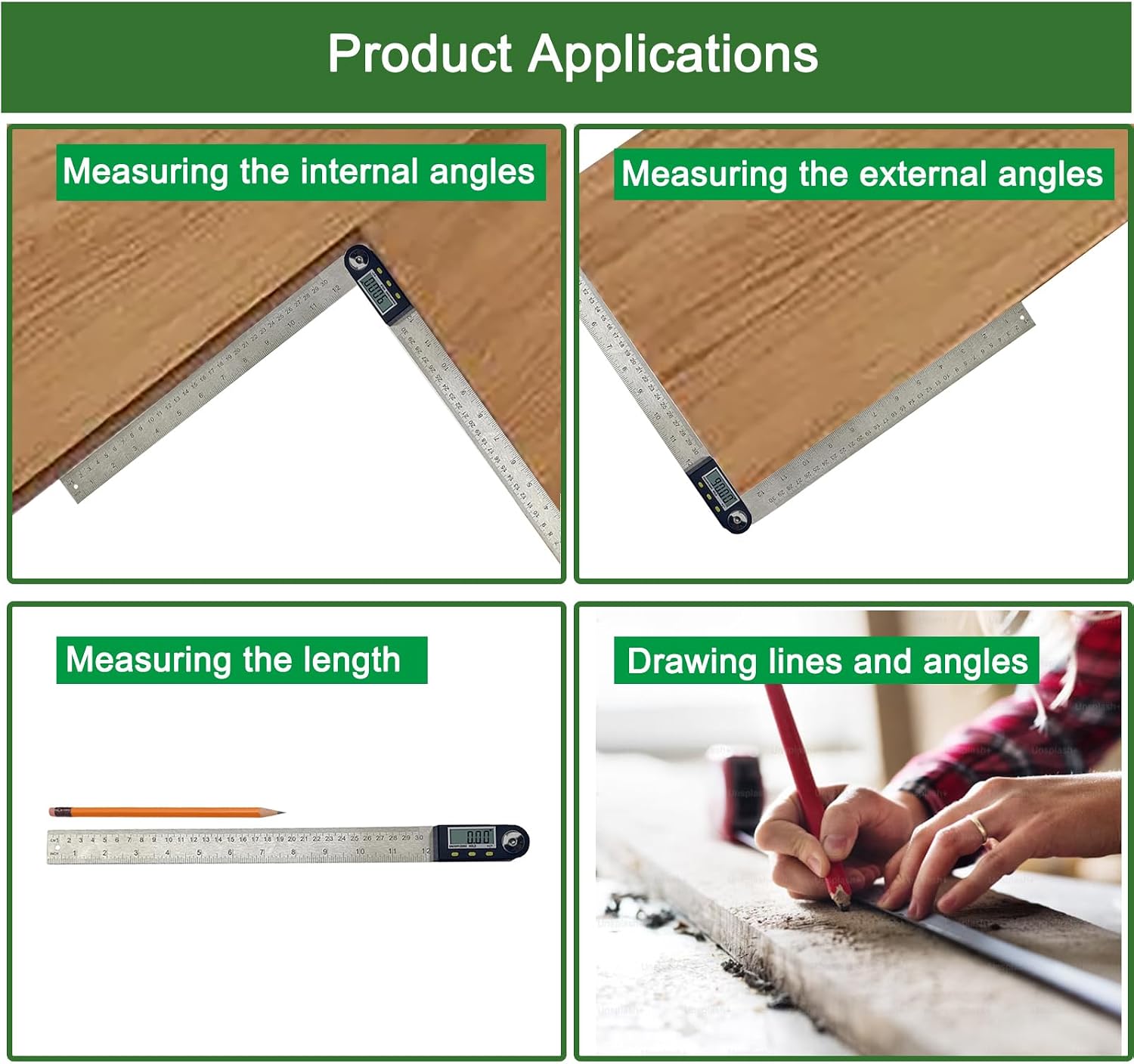 12 Inch Digital Angle Finder, JYEASTZ Stainless Steel Digital Protractor Angle Ruler with Holding Angle Data, Ideal for Construction Woodworking (12inch)