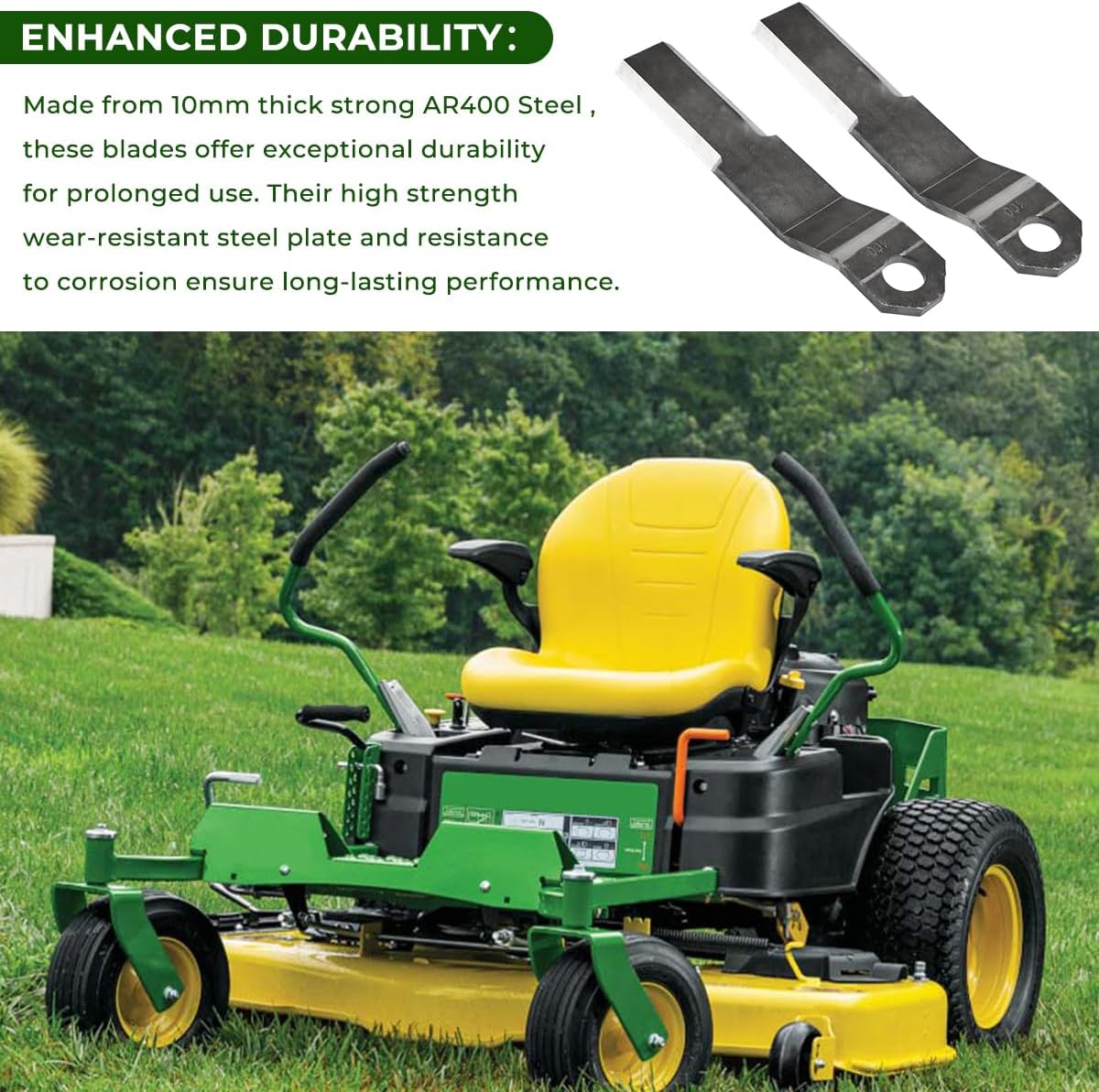 Replacement Bush Hog Cutter Durable Blades for Mower King Skidsteer 2-3/8" x 14" x 3/8" Replacement Blades for Brush Mowers Heavy Duty AR400 Steel 10mm Thick (2 Blade Set)