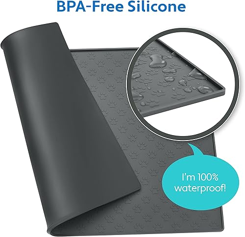 Miniatura 20 de MIGHTY MONKEY Tapete 100 % impermeable para comida para perros, bordes elevados, mantel individual de silicona para alimentación de mascotas