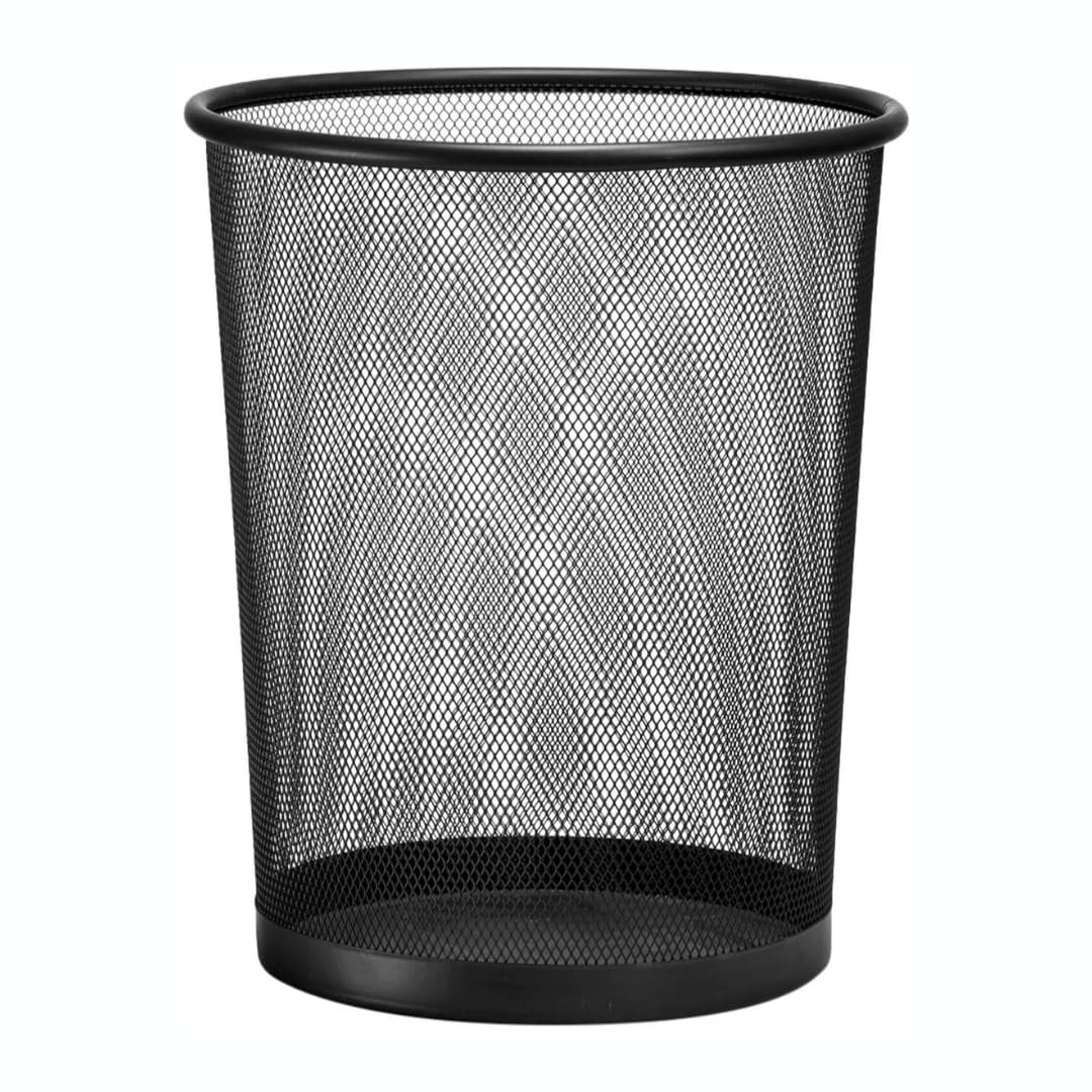 Generico Cestino Gettacarte in Metallo a Rete 19L – Pattumiera da Ufficio 24x27 cm – Nero – Struttura Robusta, Traspirante e Antiruggine – Ideale per Casa, Studio e Ufficio