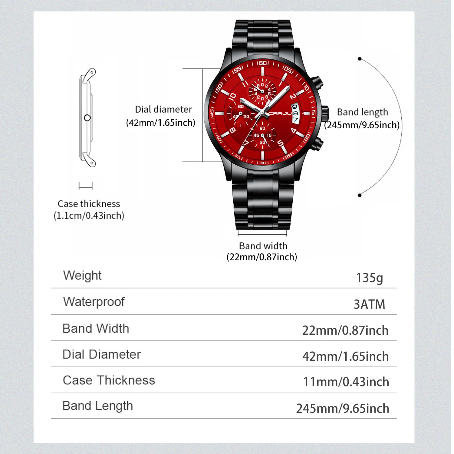 CRRJU Herren Uhr wasserdichte Chronographen Armbanduhr Männer Edelstahlarmband Business Analog Quarzuhr mit Kalender