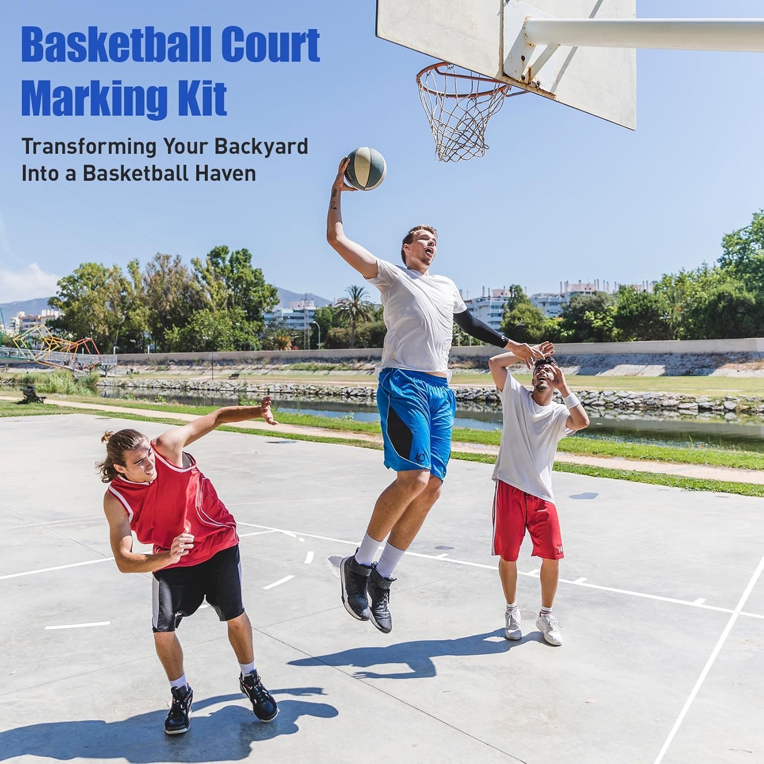 Reusable Waterproof Basketball Court Stencil Kit for Concrete, Basketball Court Marking Kit, Plastic Material, Sun-Resistant NOT Paper Board, Durable,Reusable, Can be Used More Than 20 Times