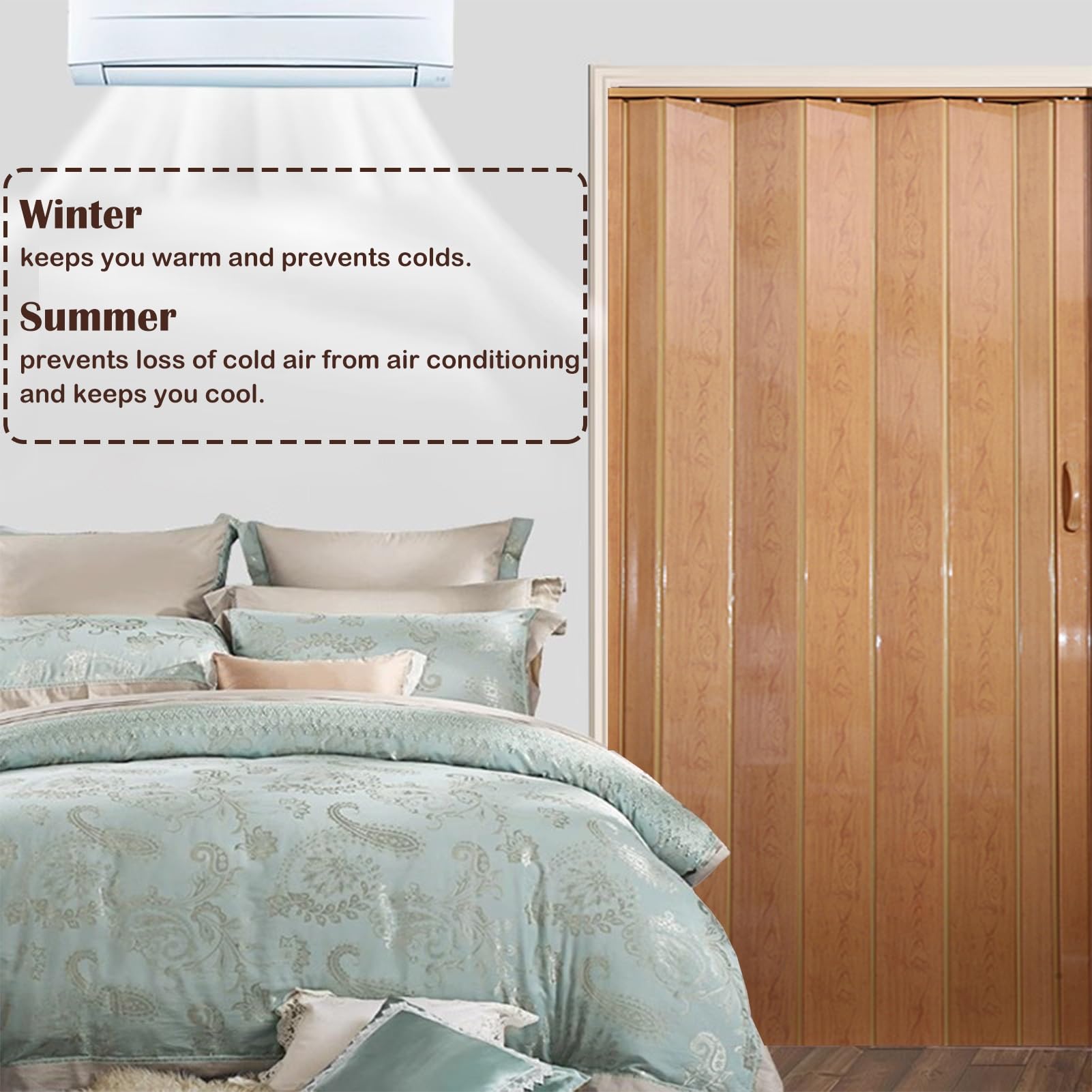 Puerta plegable de PVC brillante personalizada, puerta interior magnética con herrajes de 28x80in / 71 x 203 cm, solución perfecta para ahorrar espacio para uso doméstico y oficina