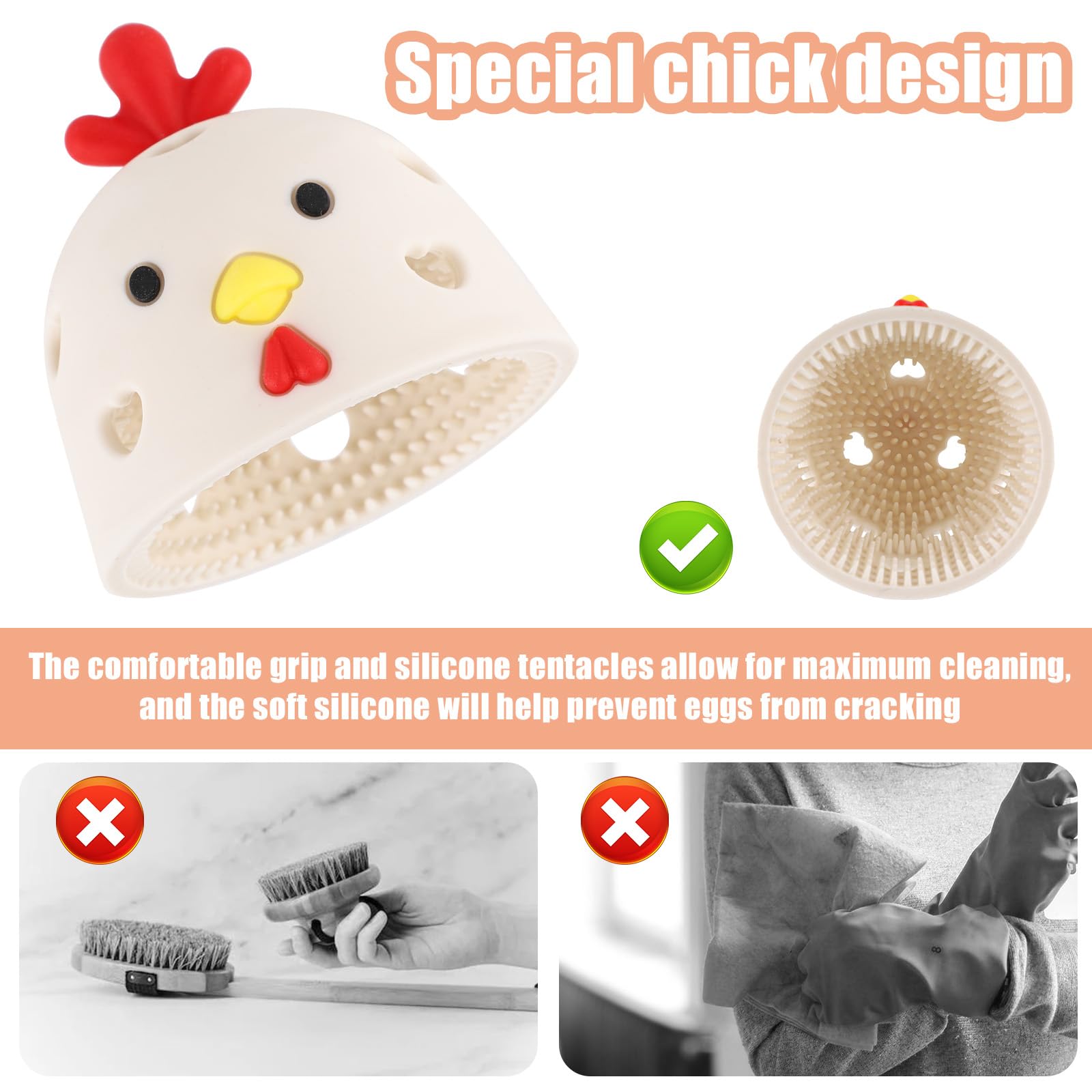 2 Piezas de Depurador de Huevos, Limpiador de Cepillo de Huevos con Forma de Cabeza de Pollo de Silicona Máquina Fregadora de Huevos Herramienta de Lavado de Huevos para Huevos Frescos