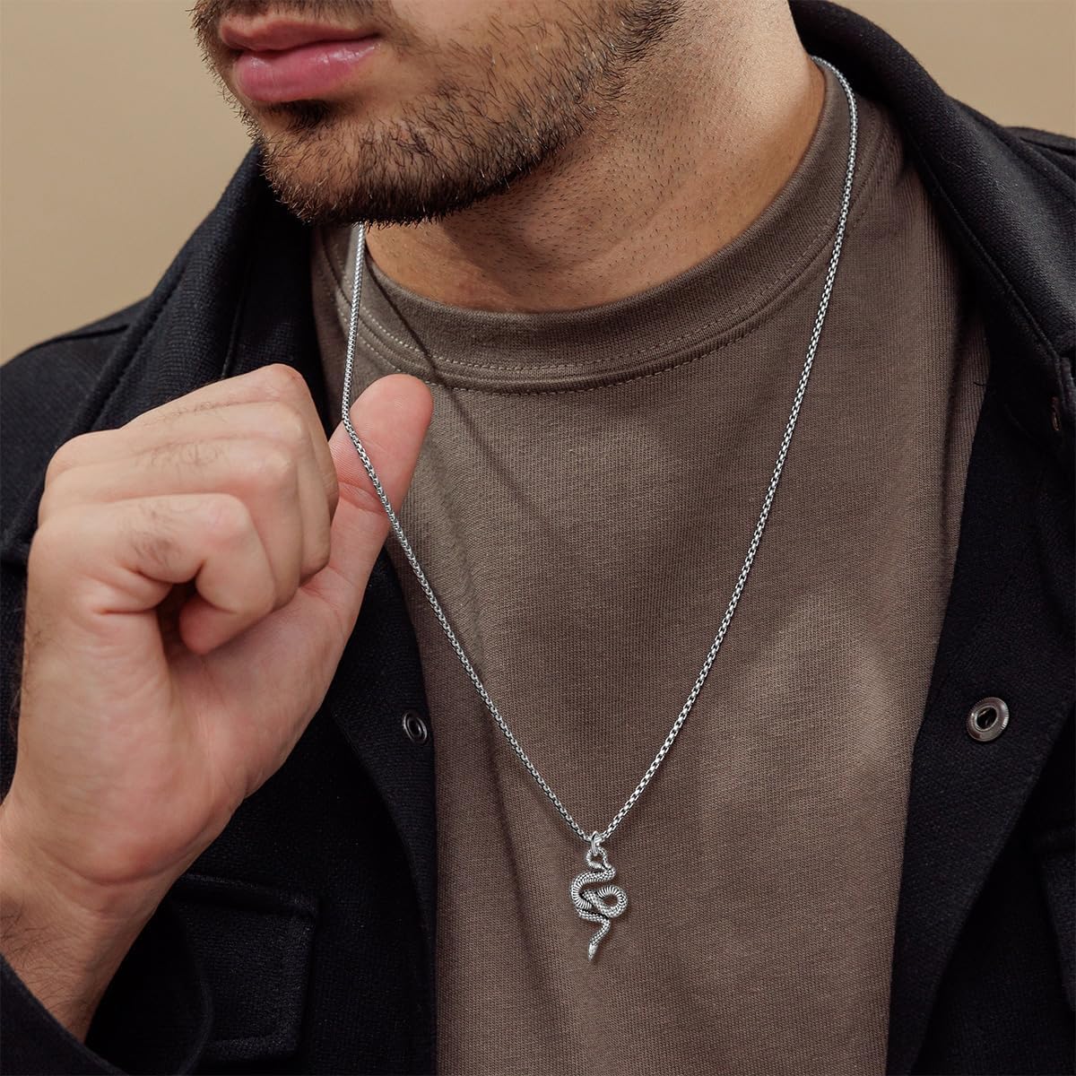 Snake Necklace 925 Sterling Silver Snake Animal Pendant Gothic Jewelry Gifts for Men Women - Image 2