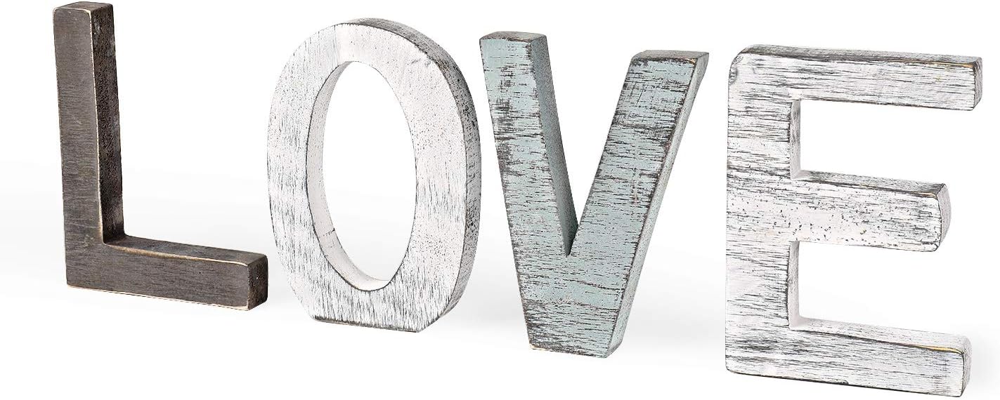 Flexzion Wooden Love Sign Block Letters for Wall Decor - Rustic Standing Love Cut Outs Wooden Word Signs Letter Decorations for Walls, Bookshelf, Kitchen, Bathroom, Wedding, and More