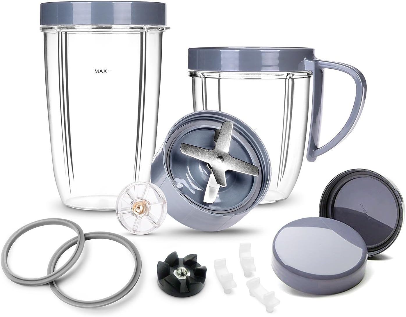 Deluxe Upgrade Kit Cup & Blade & Resealable Lid & Gear & Shock Pads Replacement Parts Kit, 14-Piece Set Replacement Parts Compatible with NutriBullet 900W/600W Series