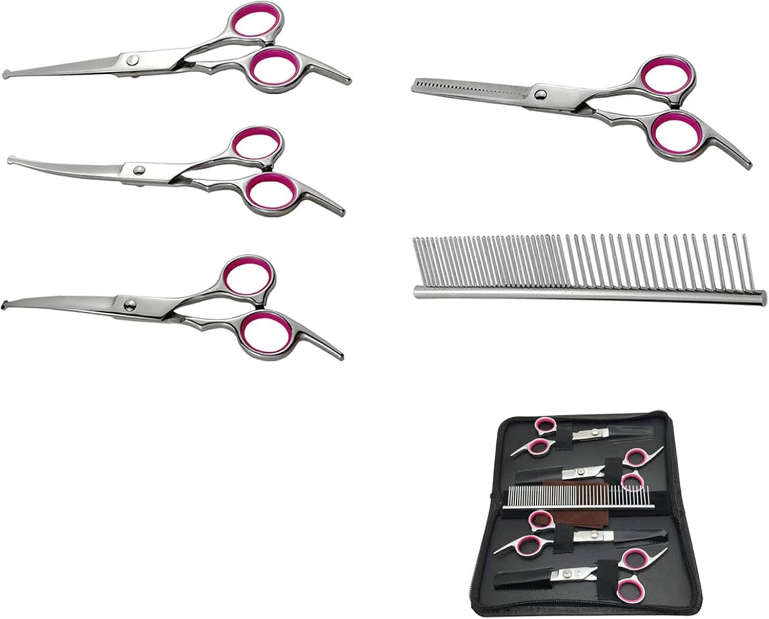 7 inch Dog Grooming Kit Pet Cat Grooming Scissors Tool Round Tips Professional Stainless Steel Curved Straight Thinning Shears Clippers