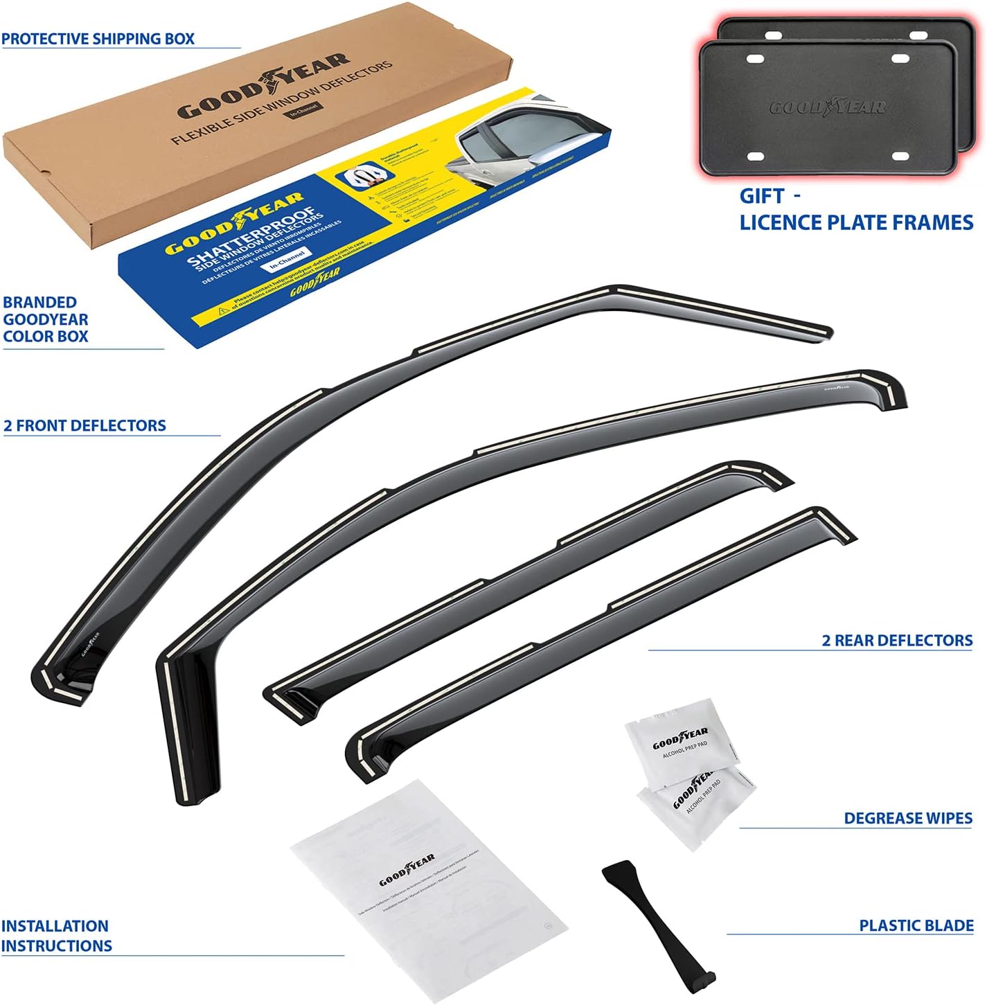 Goodyear Shatterproof in-Channel Window Deflectors for Nissan Frontier 2022-2026 Crew Cab, Rain Guards, Window Visors for Cars, Vent Deflector, Car Accessories, 4 pcs. - GY007960