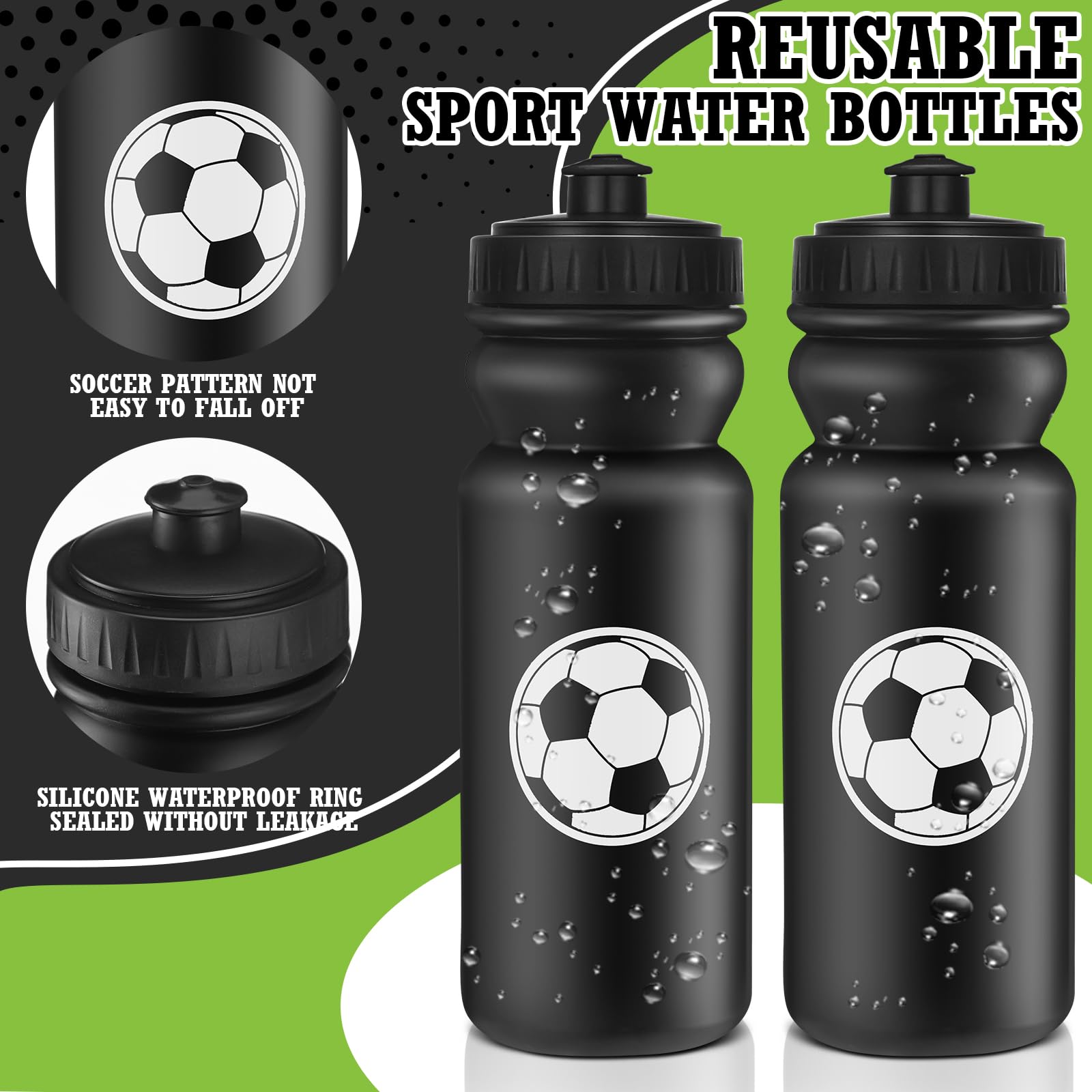Nitial 20 Stück Fußball-Quetsch-Wasserflasche, 590 ml, Sportflasche mit Zugverschluss, wiederverwendbar, Geschenkbecher für Sport, Reisen, Fitnessstudio, Partyzubehör